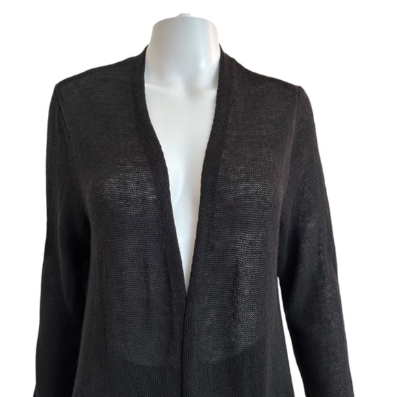 J Jill Black Long Length Cardigan Sweater Womens M Linen Blend Slits Minimalist - Picture 4 of 14